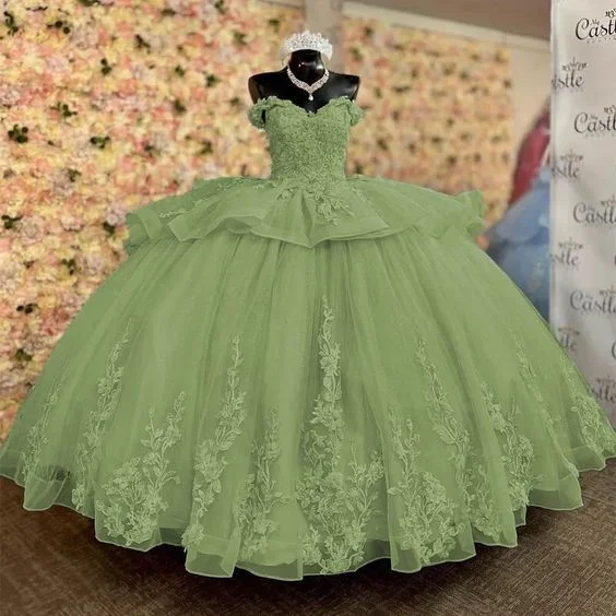 Green Tulle Sweet 16 Ball Gown Prom Dresses Birthday Party Gown gh2762