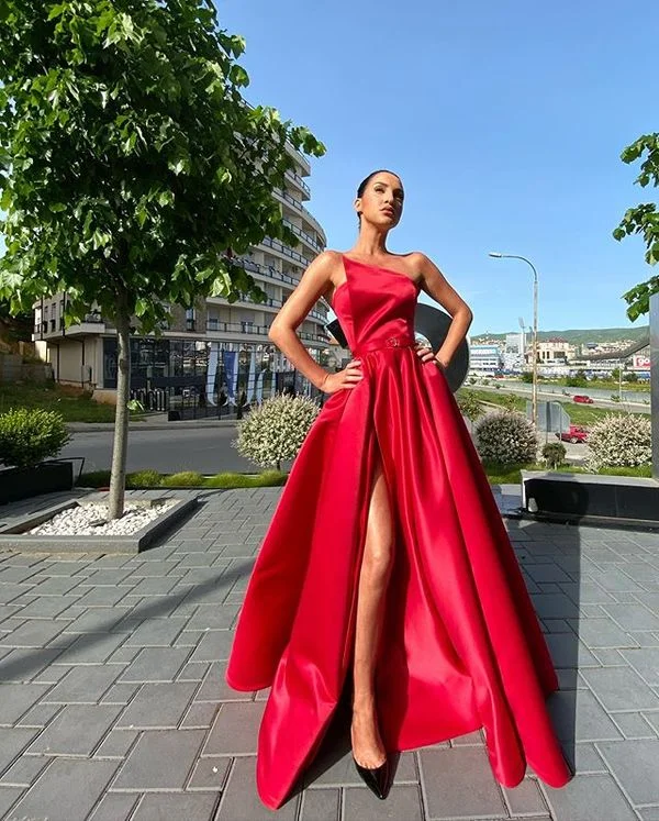 Charming A Line Strapless Red Long Prom/Evening Party Dress gh2547