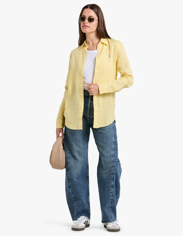 Piece Dye Linen Long Sleeve Shirt - Cambridge Yellow