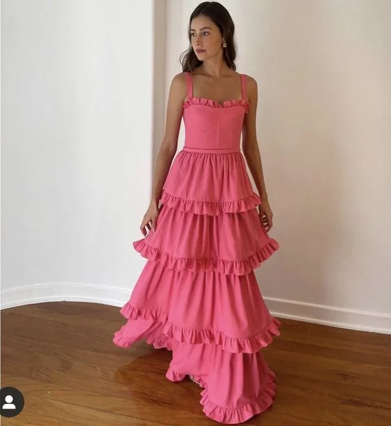 Pink a line layered prom dress birthday party dress gh2950