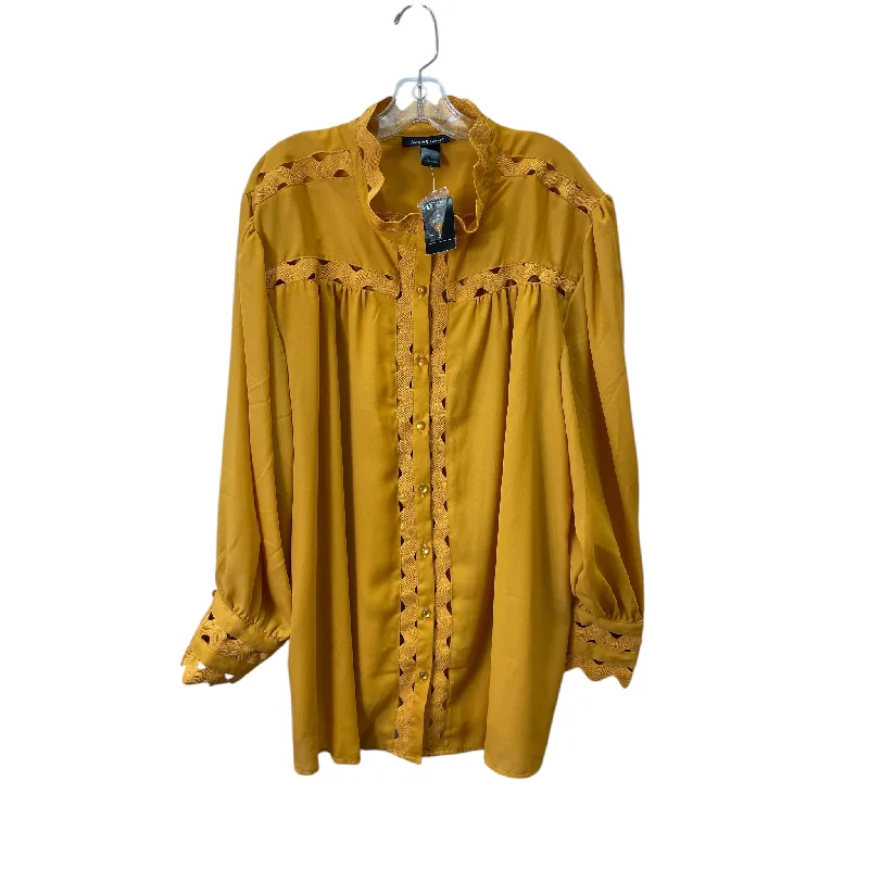 Top 3/4 Sleeve Basic By Ashley Stewart In Yellow, Size:4X