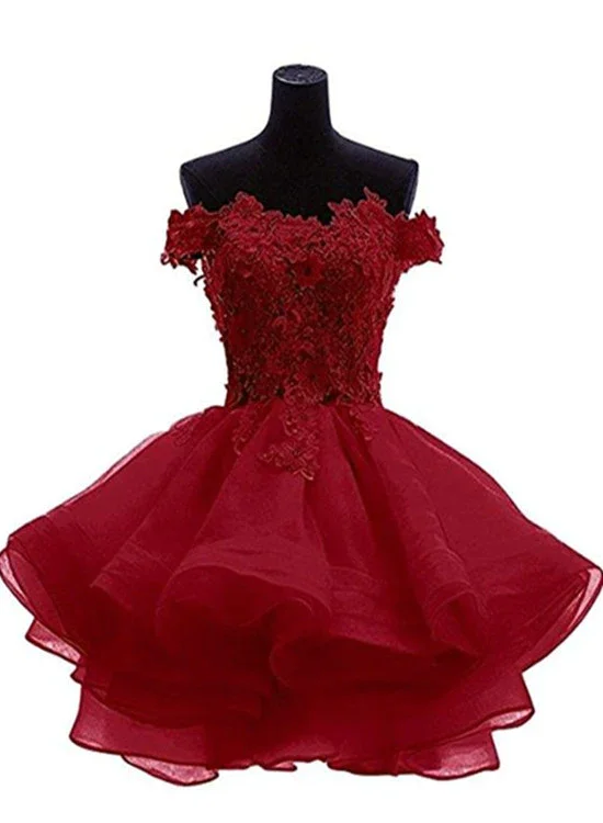 Cute Organza Short Party Dress With Lace Applique, Graduation Dress gh480