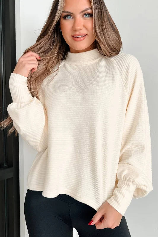 End Of History Mock Neck Long Sleeve Top (Cream)