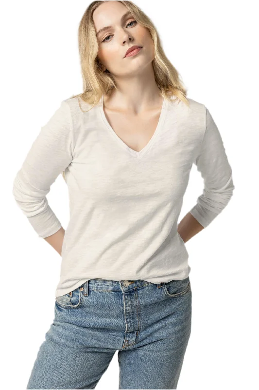 Long Sleeve V-Neck Tee in talc by Lilla P