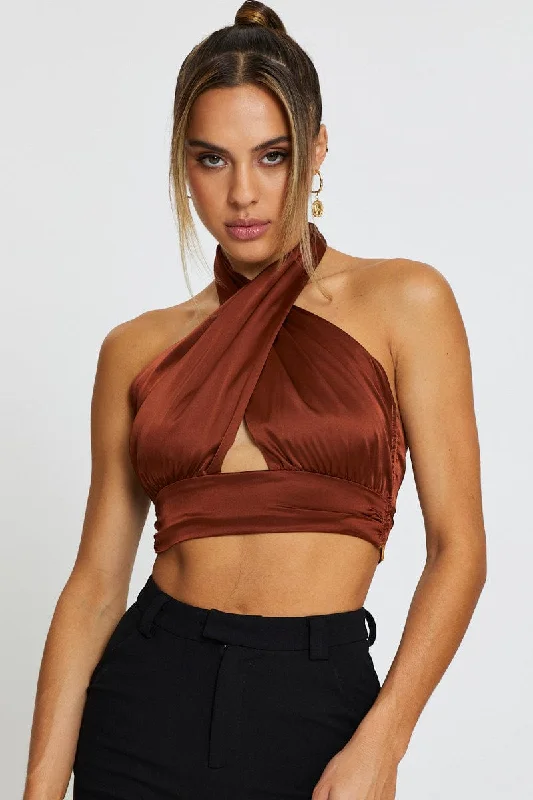 Brown Halter Top Crop