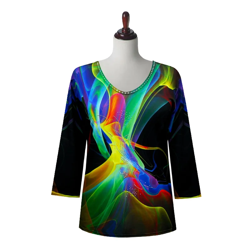 Valentina Geometric V-Neck Print Top in Multi - 26030