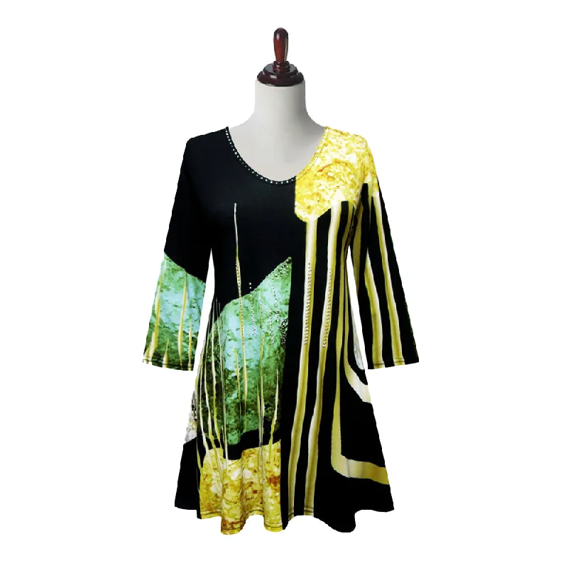 Valentina "Golden" Abstract- Print Tunic in Gold/Blue - 24701-TU