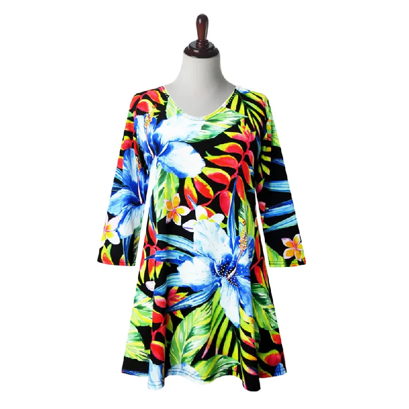 Valentina Hibiscus Print V-Neck Tunic in Multi - 27478-TU - Size S Only!