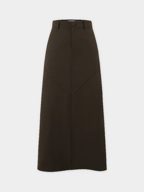 Deep V Wool Skirt-Olive Green