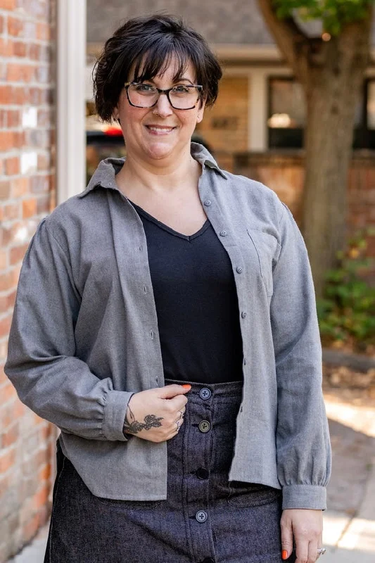 Brushed Flannel Button-Up Blouse