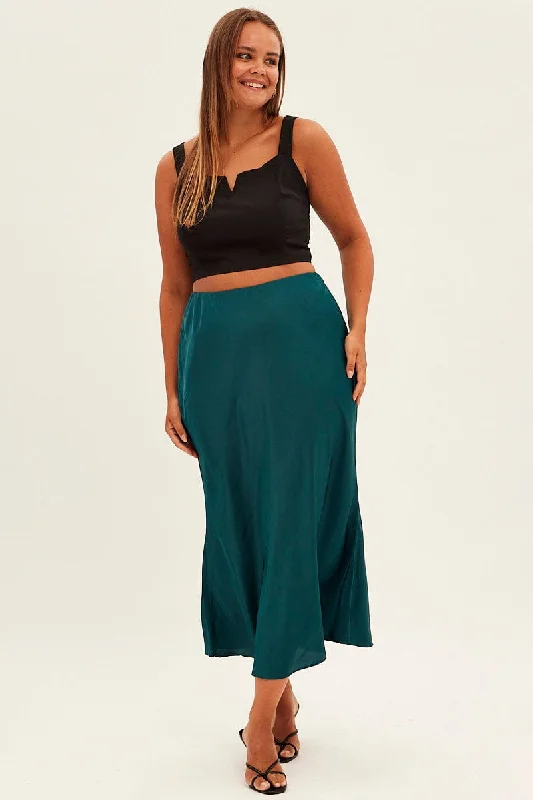 Green Maxi Satin Skirt