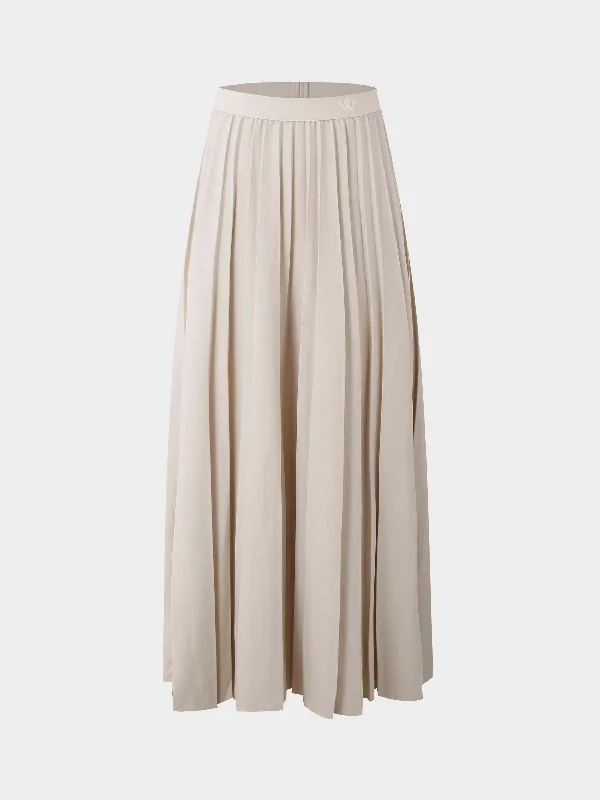 Merino Pleated Skirt-Ivory