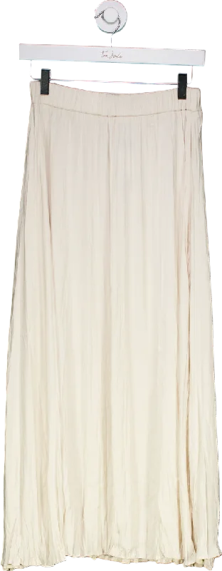 New Look Cream Satin Crinkle Pleated Skirt UK 8