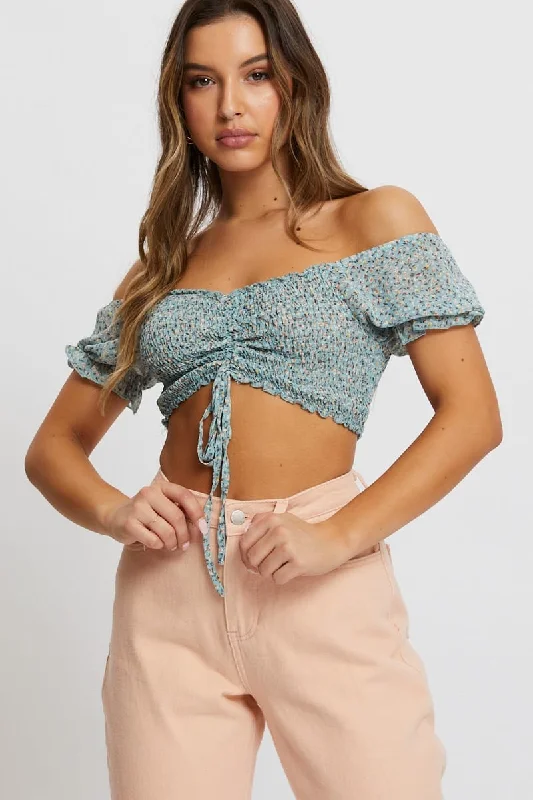 Print Rouching Crop Top