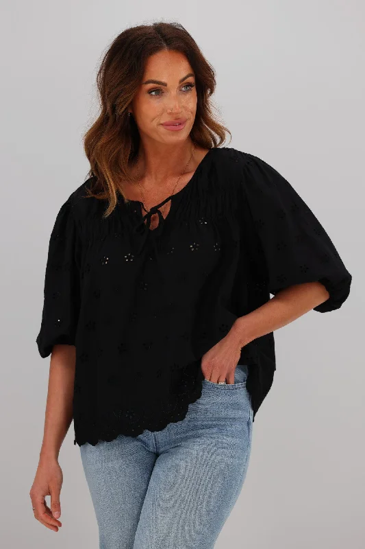 Shine On Label Kimmy Broderie Top Black