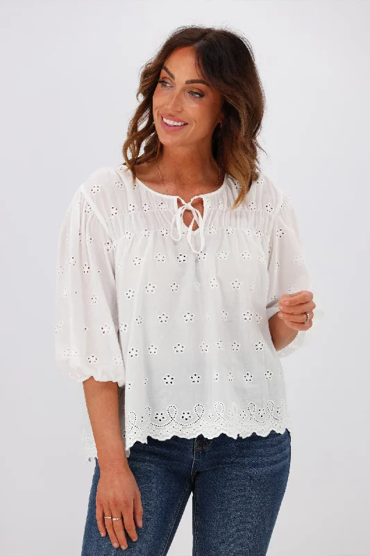 Shine On Label Kimmy Broderie Top White