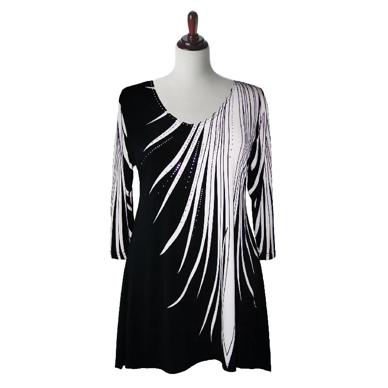 Valentina Signa "Dazzling" Abstract Print V-Neck Tunic in Black & White - 7869