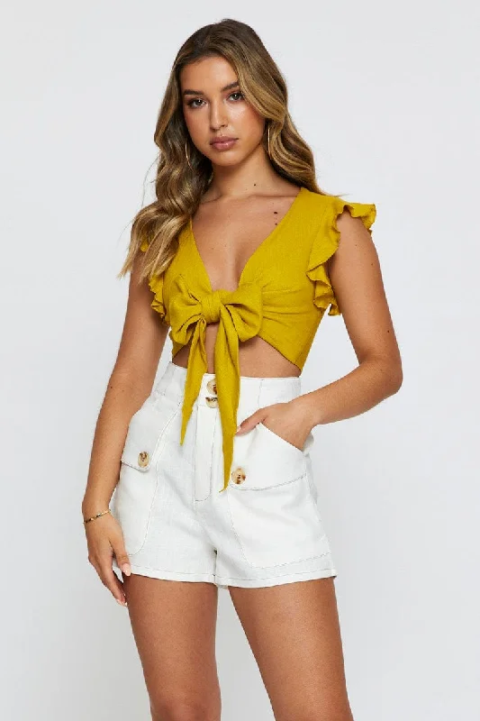 White Light Must Singlet Sleeveless Tie Up Crop