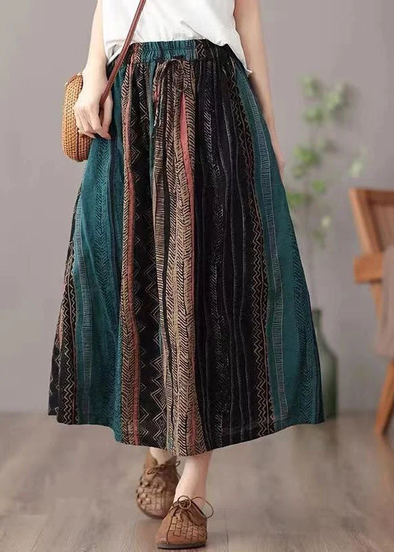 Women Green Wrinkled Patchwork Linen A Line Skirts