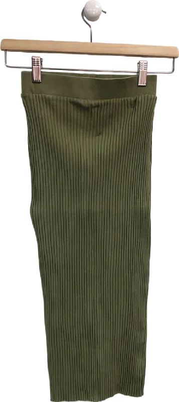 Zara Olive Green Ribbed Midi Skirt UK S