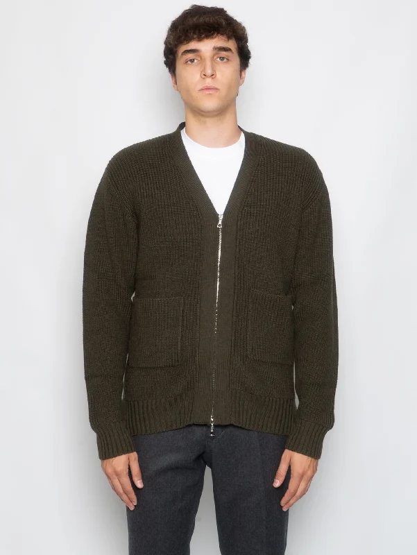 Cardigan a Costa Inglese con Zip Oliva