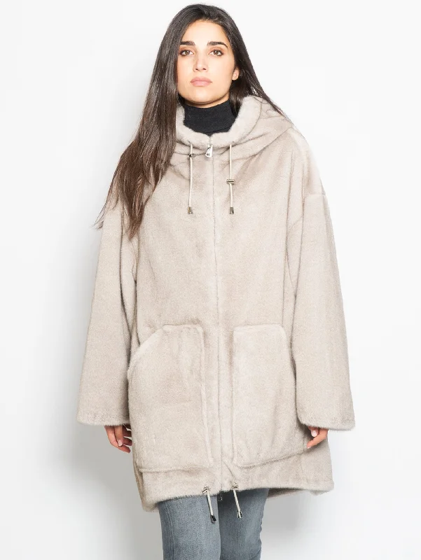 Parka con Cappuccio in Eco Pelliccia Grigio