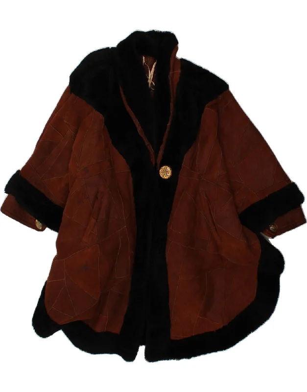 SHEARLING Womens Shearling Coat One Size Brown Patchwork