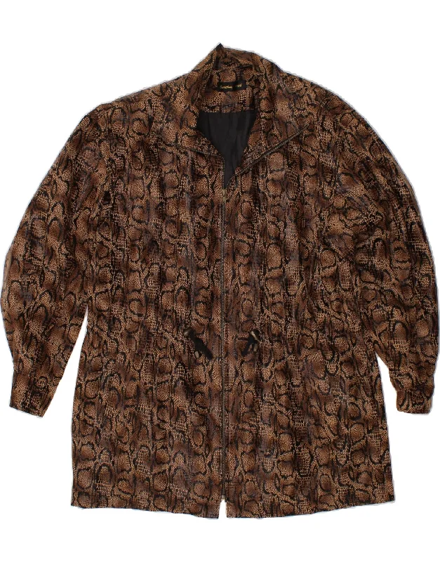 VINTAGE Womens Overcoat UK 18 XL Brown Animal Print Polyester