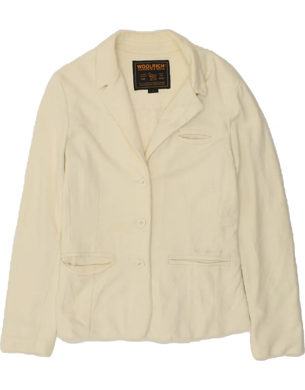 WOOLRICH Womens 3 Button Blazer Jacket UK 14 Large Off White Cotton