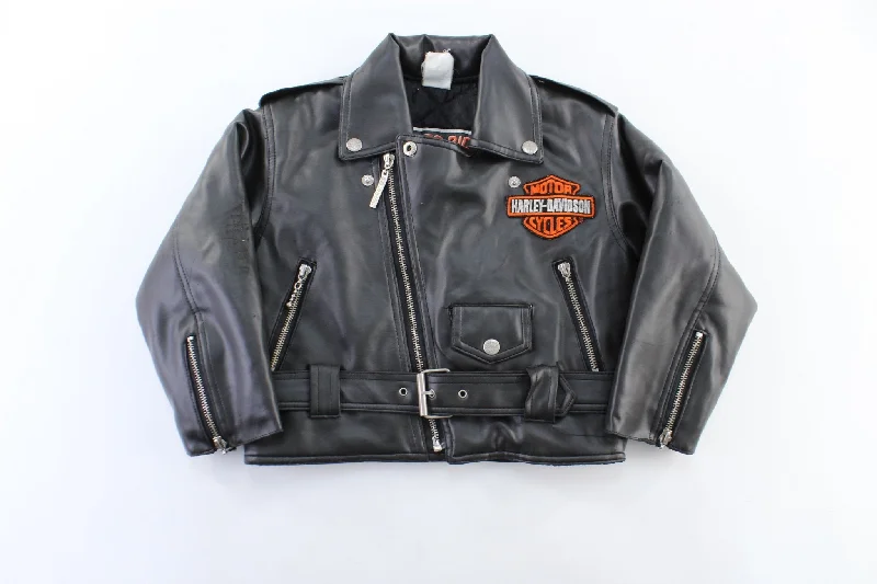 Youth Harley Davidson Motorcycles Embroidered Leather Zip Up Jacket