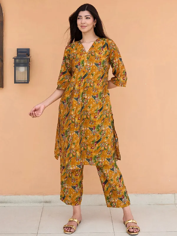 Mustard Printed Silk Blend Co-Ords