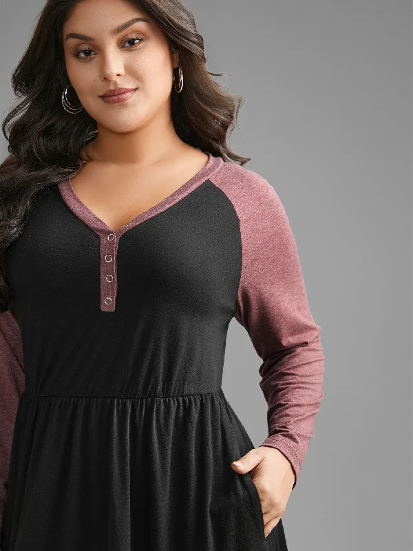 V Neck Heather Patchwork Knit Dress