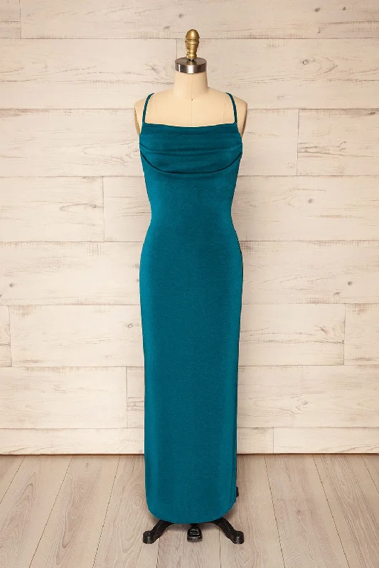 Ardoz Teal | Shimmery Midi Dress w/ Cowl Neck