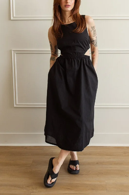 Eleonor | Black Midi Dress w/ Cut-Out