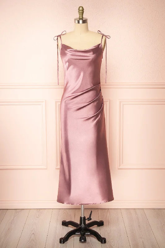 Elyse Mauve | Cowl Neck Midi Dress