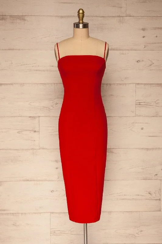 Kavala Red | Fitted Midi Dress