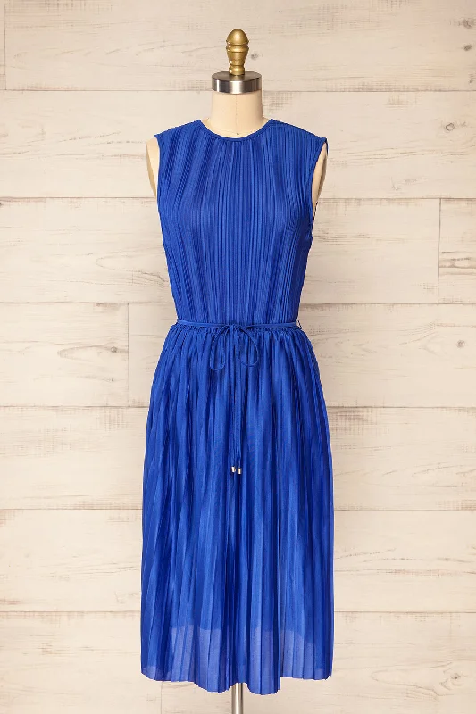 Padstow Blue | Sleeveless Pleated Midi Dress