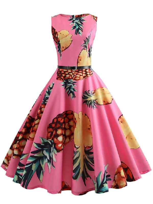 BerriesJam - 2024 Pineapple Print Pin Up Sleeveless A-Line Midi Party Dress