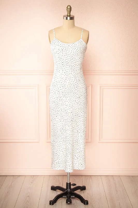 Rebby Polka Dot White | Silky Fitted Midi Dress