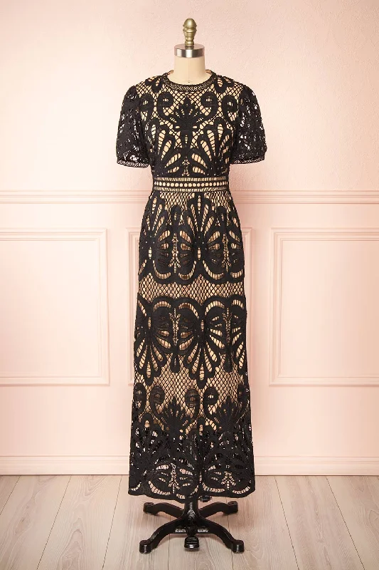 Shevona Black | Crocheted Lace Midi Dress