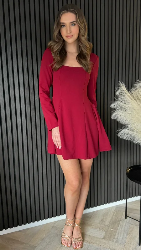 Alysse Burgundy Square Neck Mini Dress