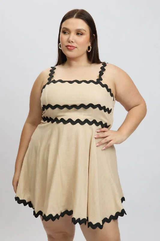 Beige Ric Rac Trim Mini Dress