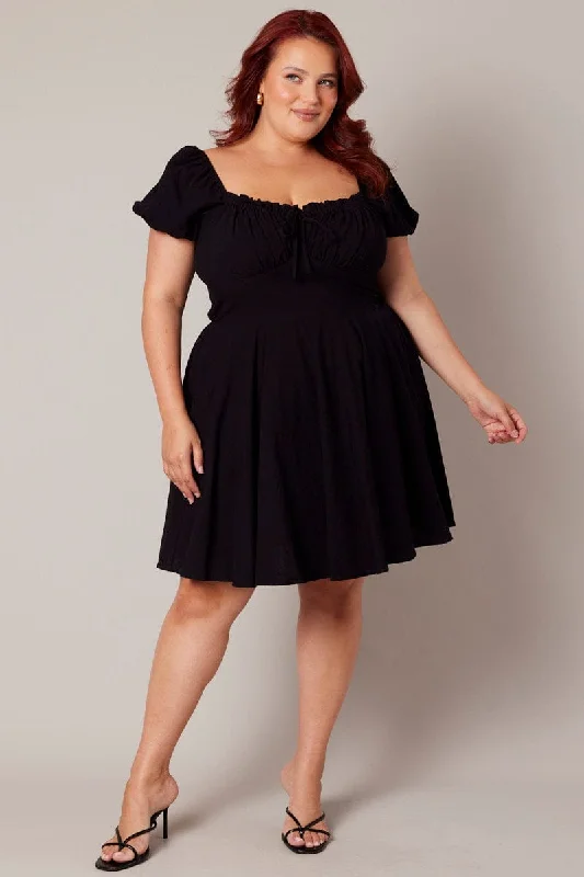 Black Corset Puff Sleeve Mini Dress