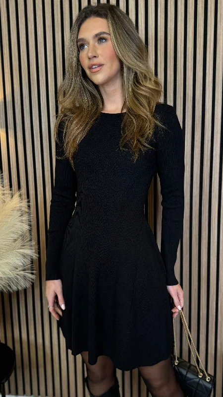 Branca Black Ribbed Knit Mini Dress