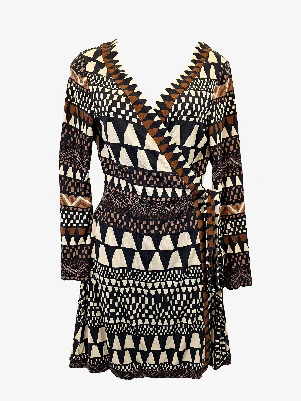 Diane Von Furtsenberg Silk Patterned Wrap Mini Dress Size 12