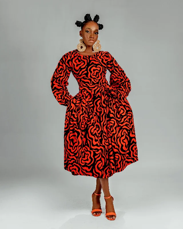 Lucia Ankara Midi Dress | Orange African Print