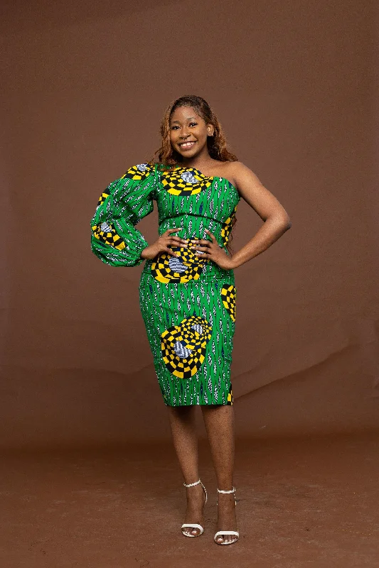 Mukosa Ankara Midi Pencil Dress | Green African Print