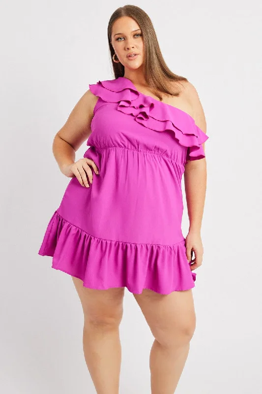 Pink Frill One Shoulder Minidress