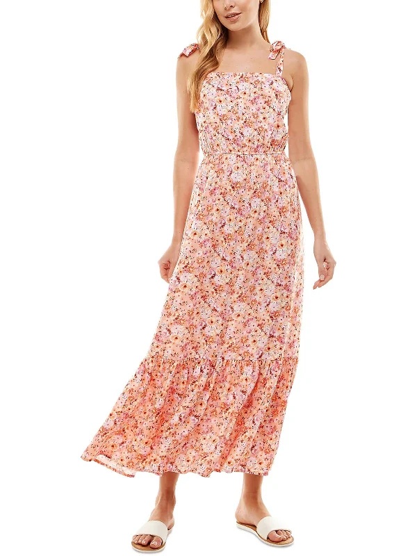 Juniors Womens Floral Print Long Maxi Dress