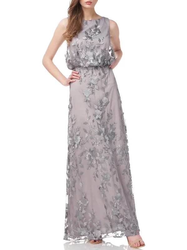 Womens Blouson Maxi Evening Dress